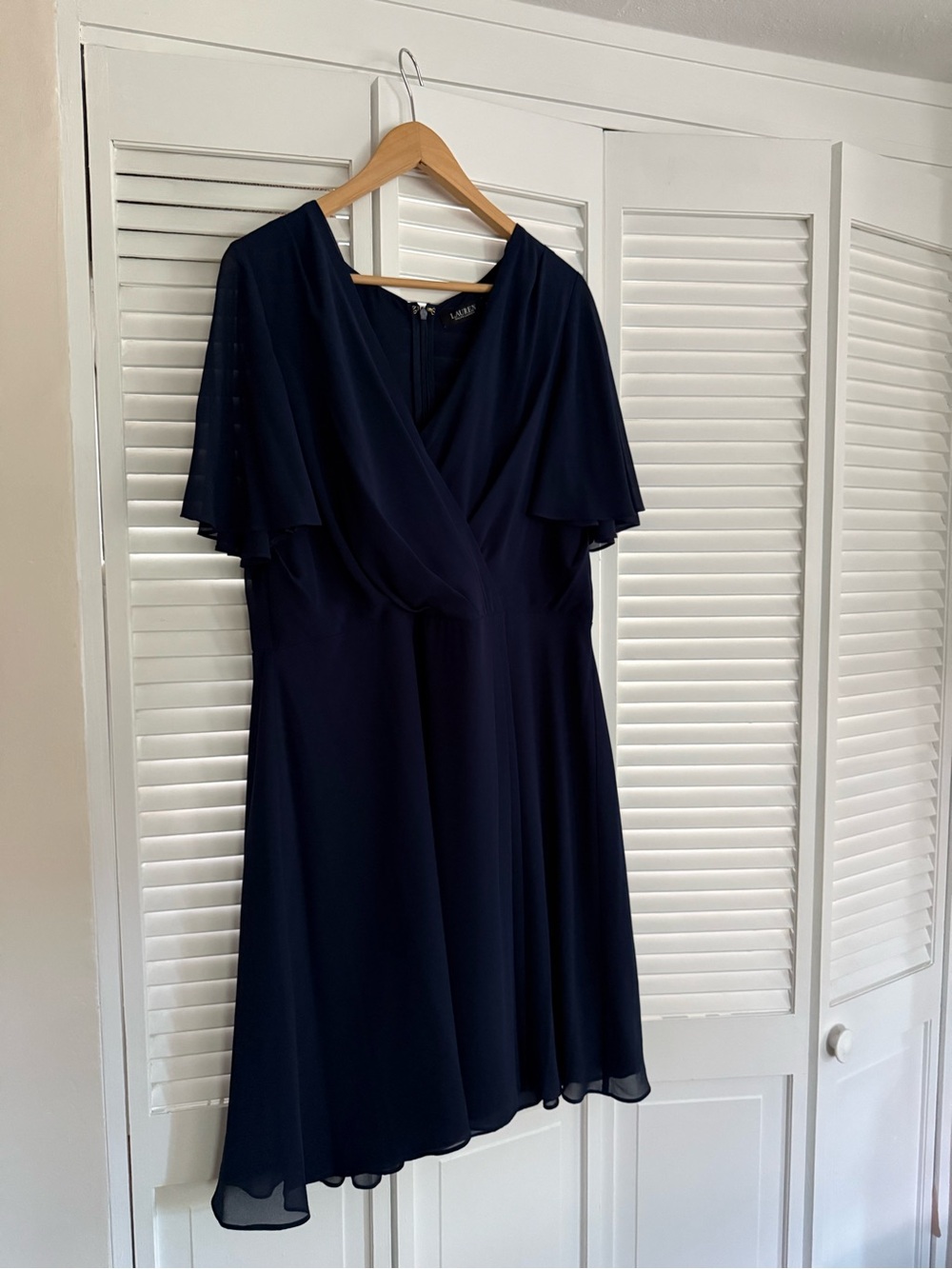Ralph Lauren Navy Flutter-Sleeve Midi Dress